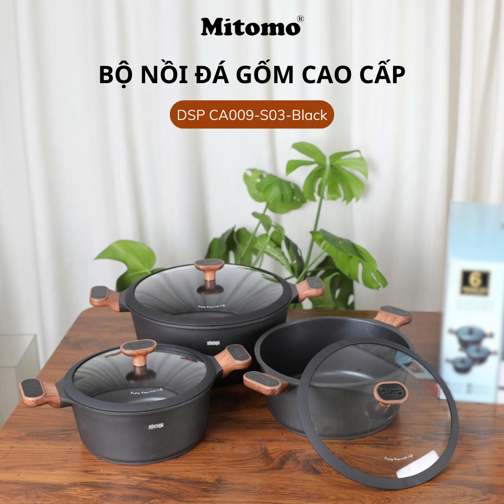 Bộ nồi đá gốm cao cấp Mitomo DSP CA009-S03-Black