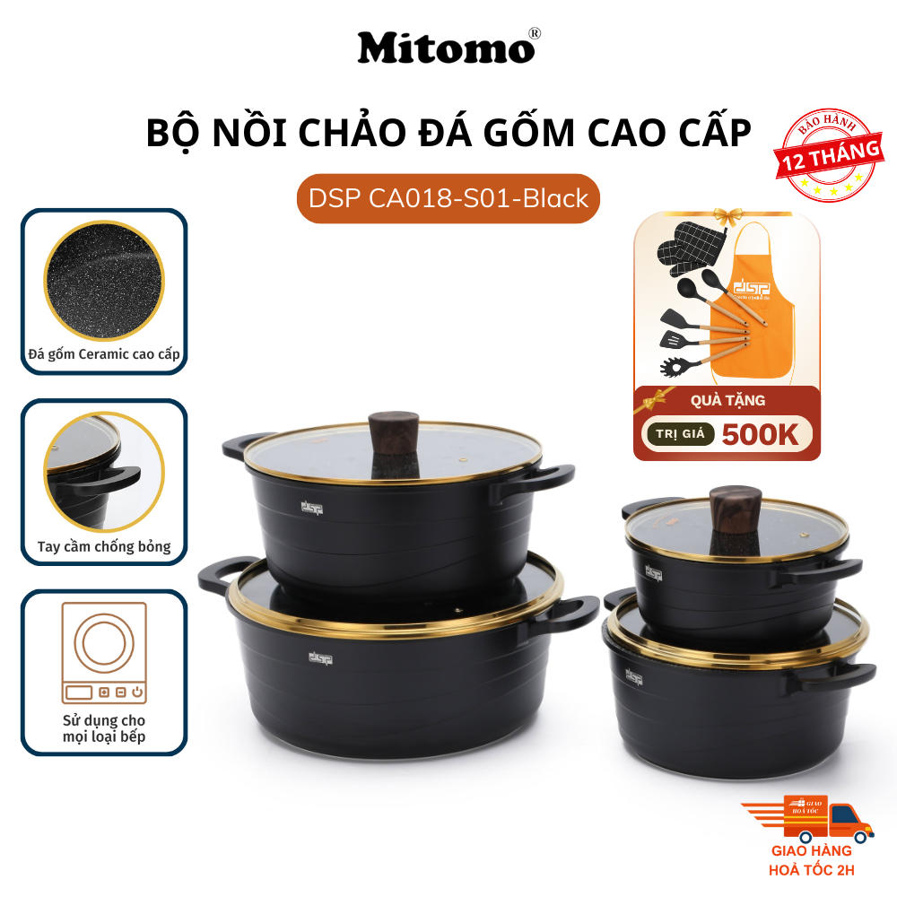 Bộ nồi đá gốm cao cấp Mitomo DSP CA018-S01-Black