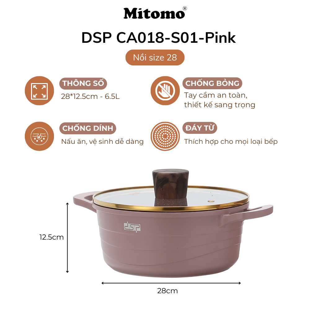 Bộ nồi đá gốm cao cấp Mitomo DSP CA018-S01-Pink