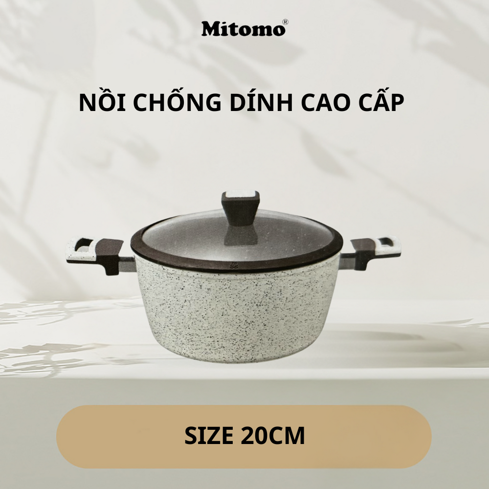 Bộ nồi chảo vân đá 4 món chống dính cao cấp Mitomo Giyoca