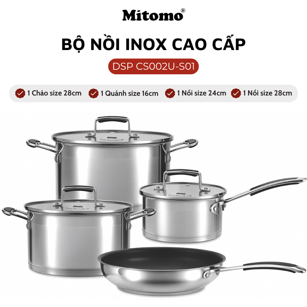 Bộ nồi chảo inox cao cấp Mitomo DSP CS002U-S02U