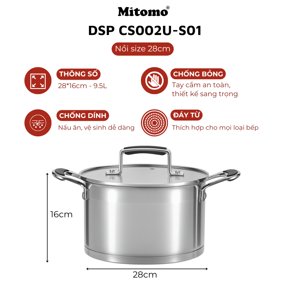 Bộ nồi chảo inox cao cấp Mitomo DSP CS002U-S02U