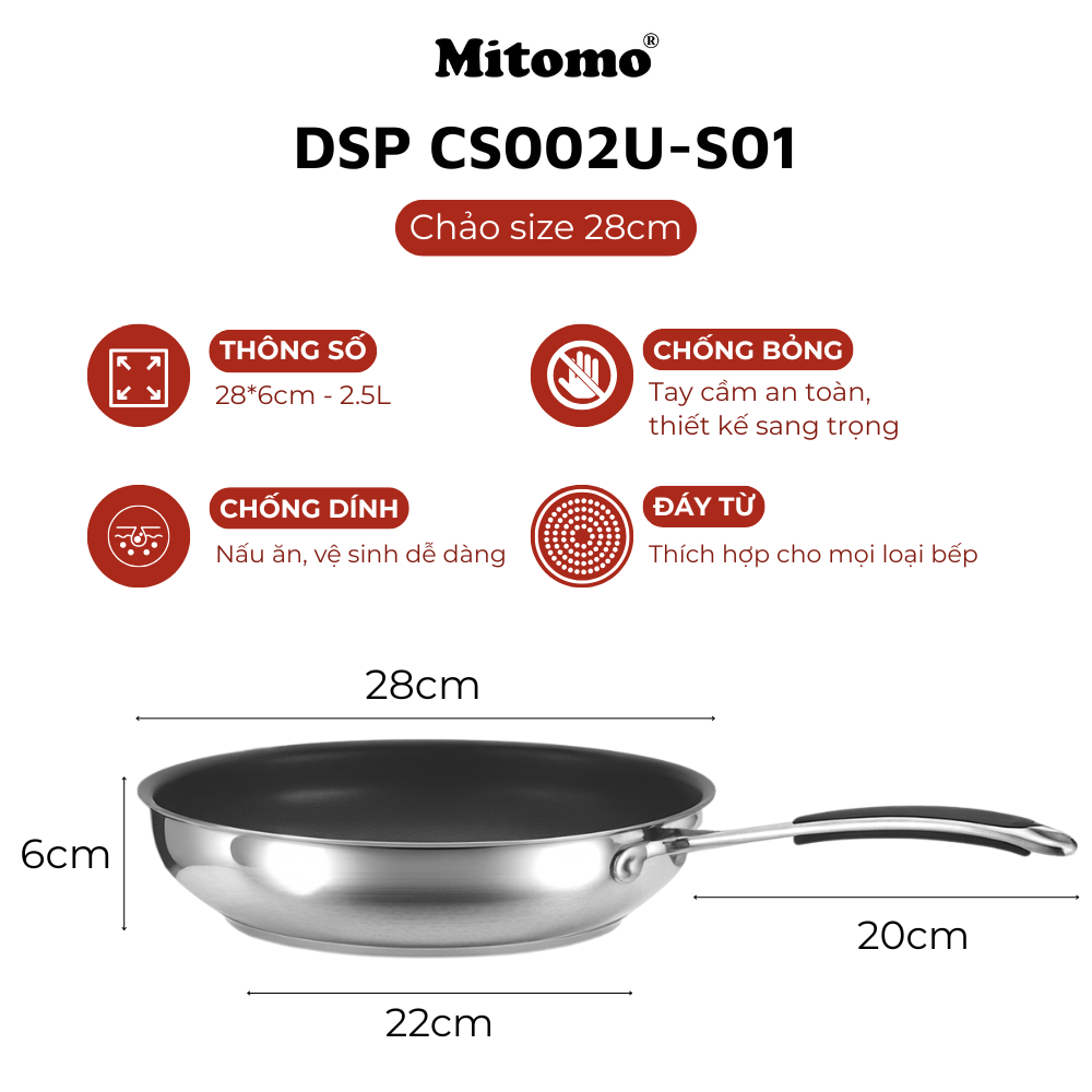 Bộ nồi chảo inox cao cấp Mitomo DSP CS002U-S02U