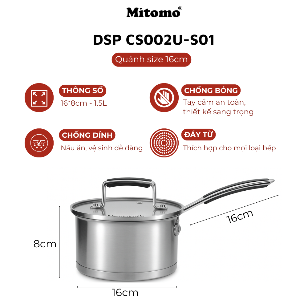 Bộ nồi chảo inox cao cấp Mitomo DSP CS002U-S02U