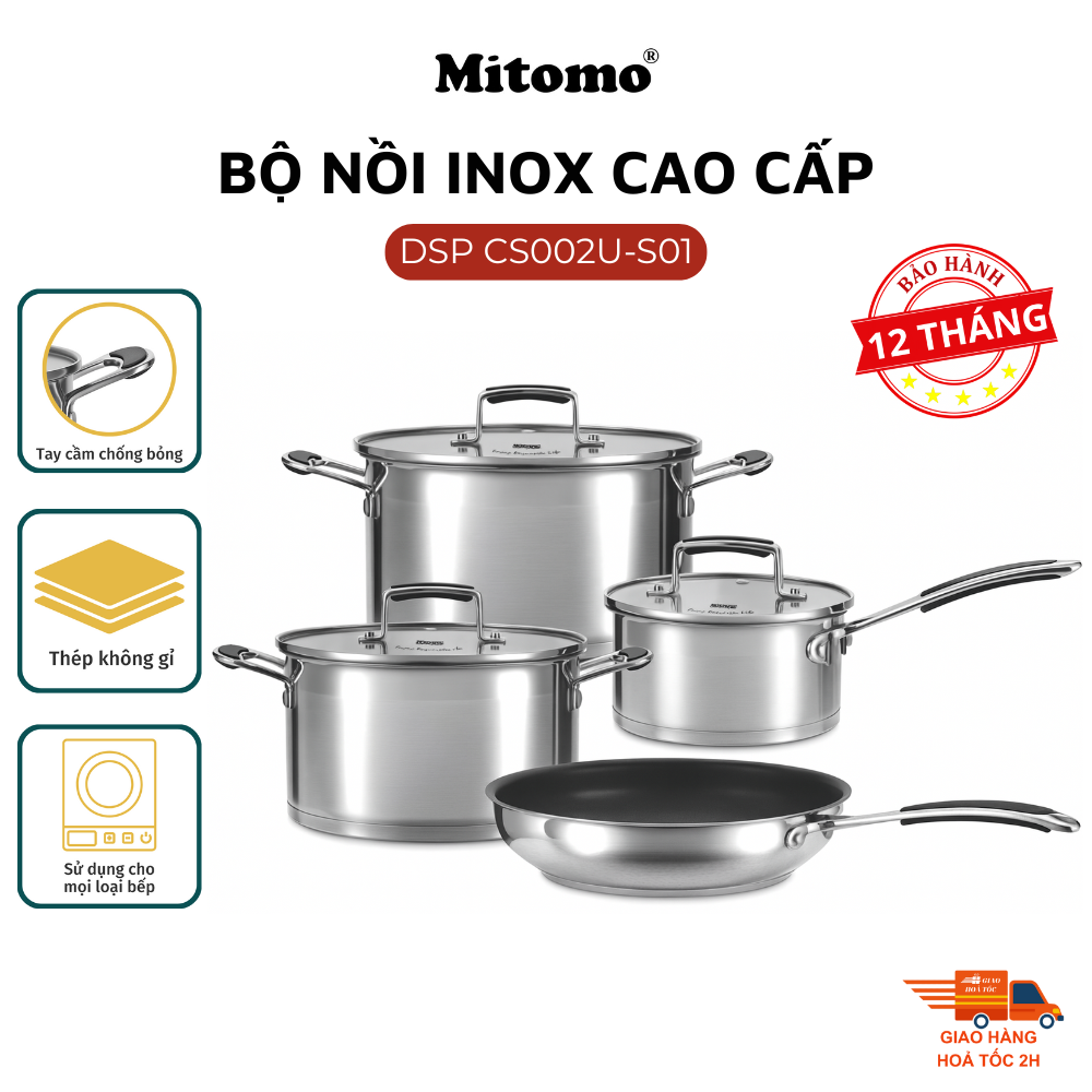 Bộ nồi chảo inox cao cấp Mitomo DSP CS002U-S02U