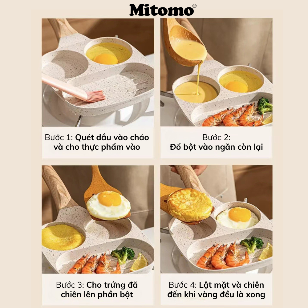 Chảo 3 ngăn chống dính Mitomo - Hàng cao cấp