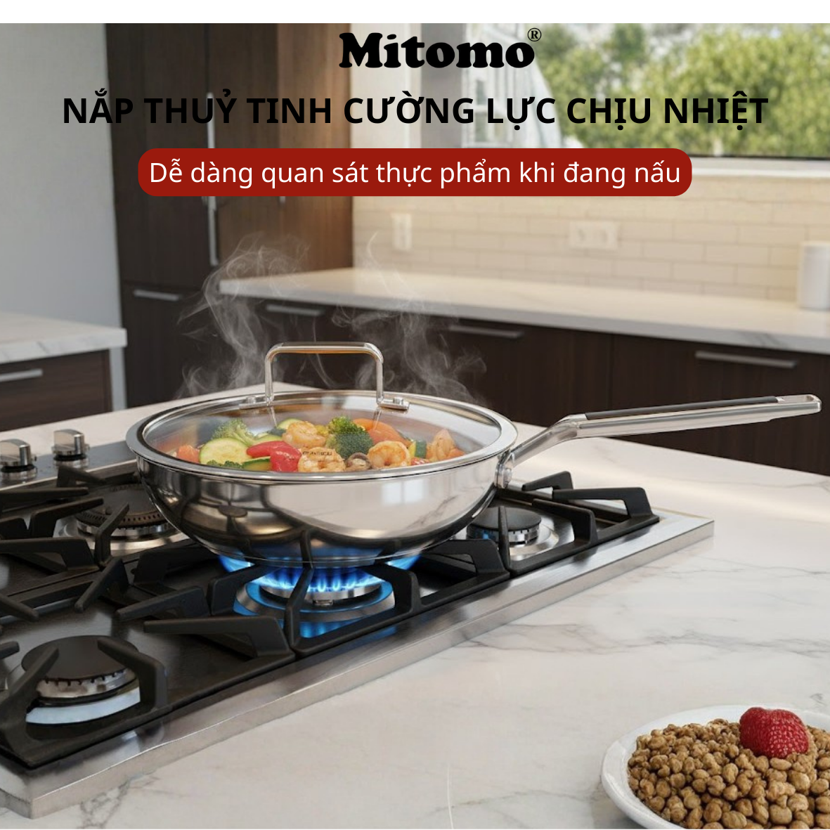 Chảo Inox Cao Cấp Mitomo DSP CS002-C24 - Inox 304 Nguyên Khối - Chống Dính Tự Nhiên
