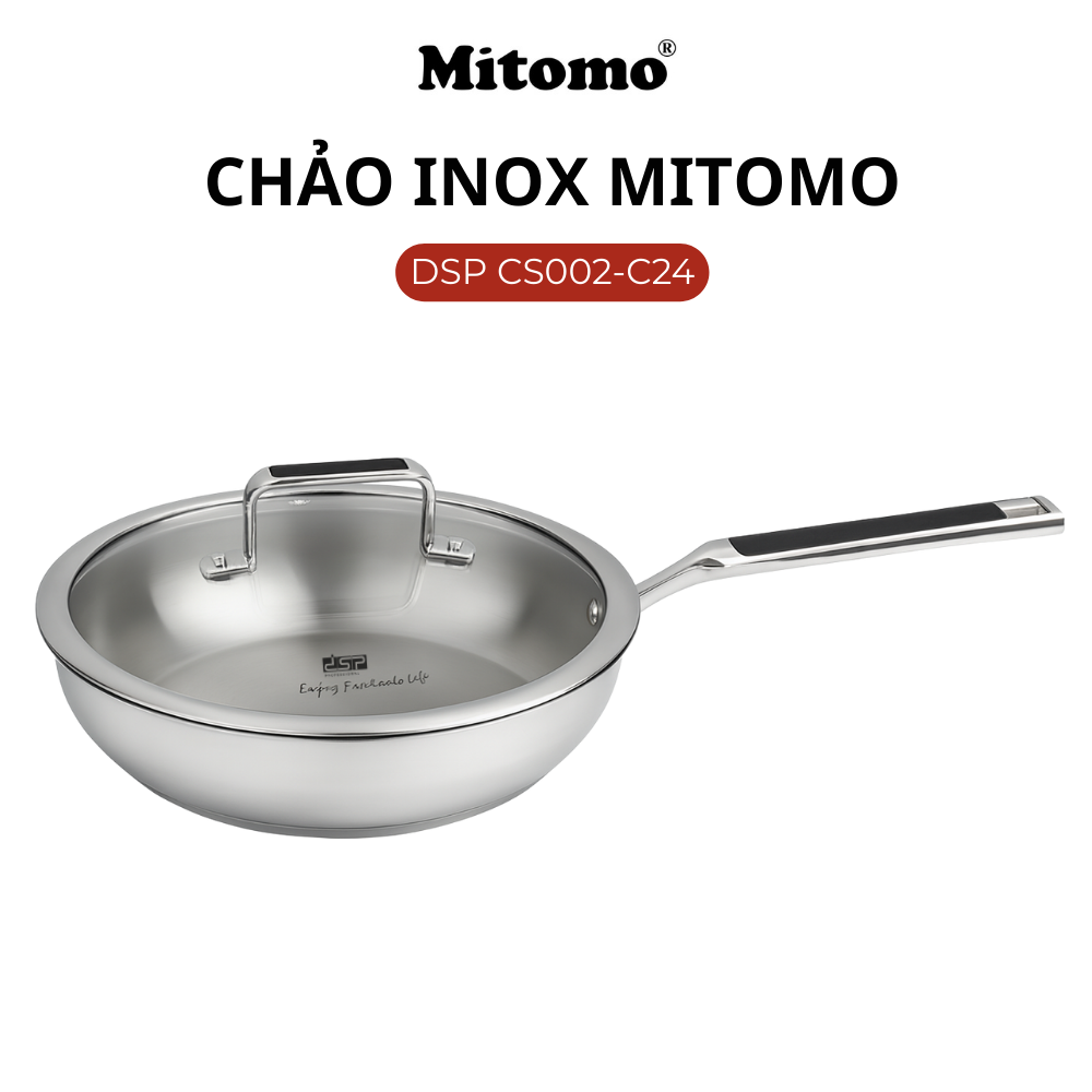 Chảo Inox Cao Cấp Mitomo DSP CS002-C24 - Inox 304 Nguyên Khối - Chống Dính Tự Nhiên