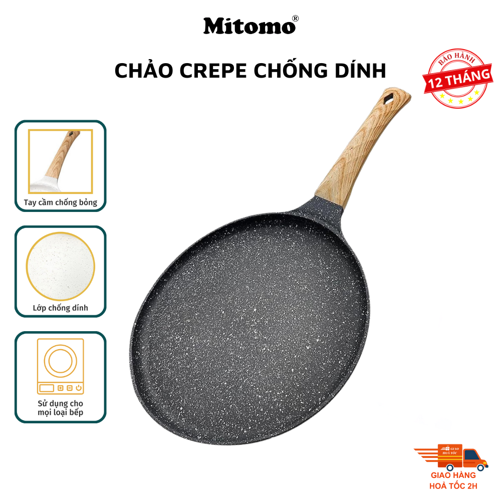 Chảo làm bánh crepe, pizza Mitomo size 24 – Chống dính vượt trội