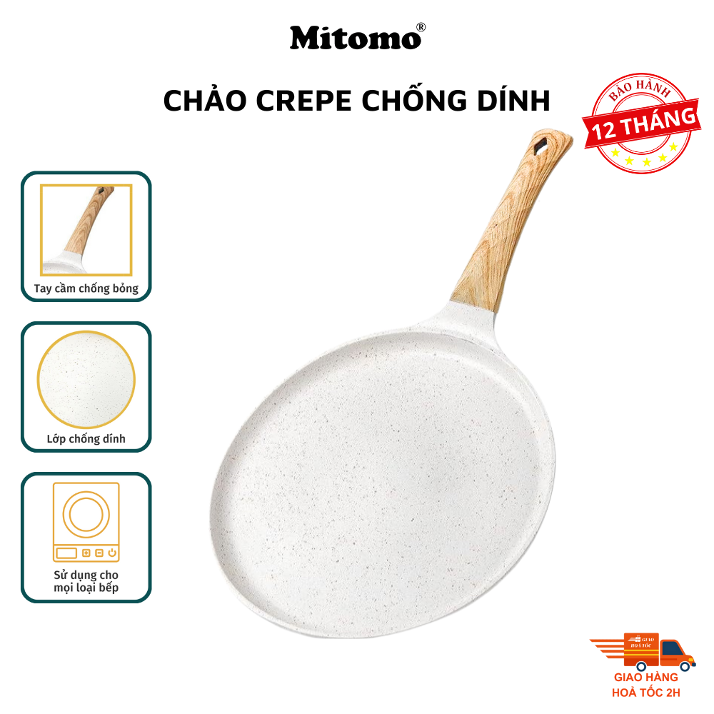Chảo làm bánh crepe, pizza Mitomo size 24 – Chống dính vượt trội