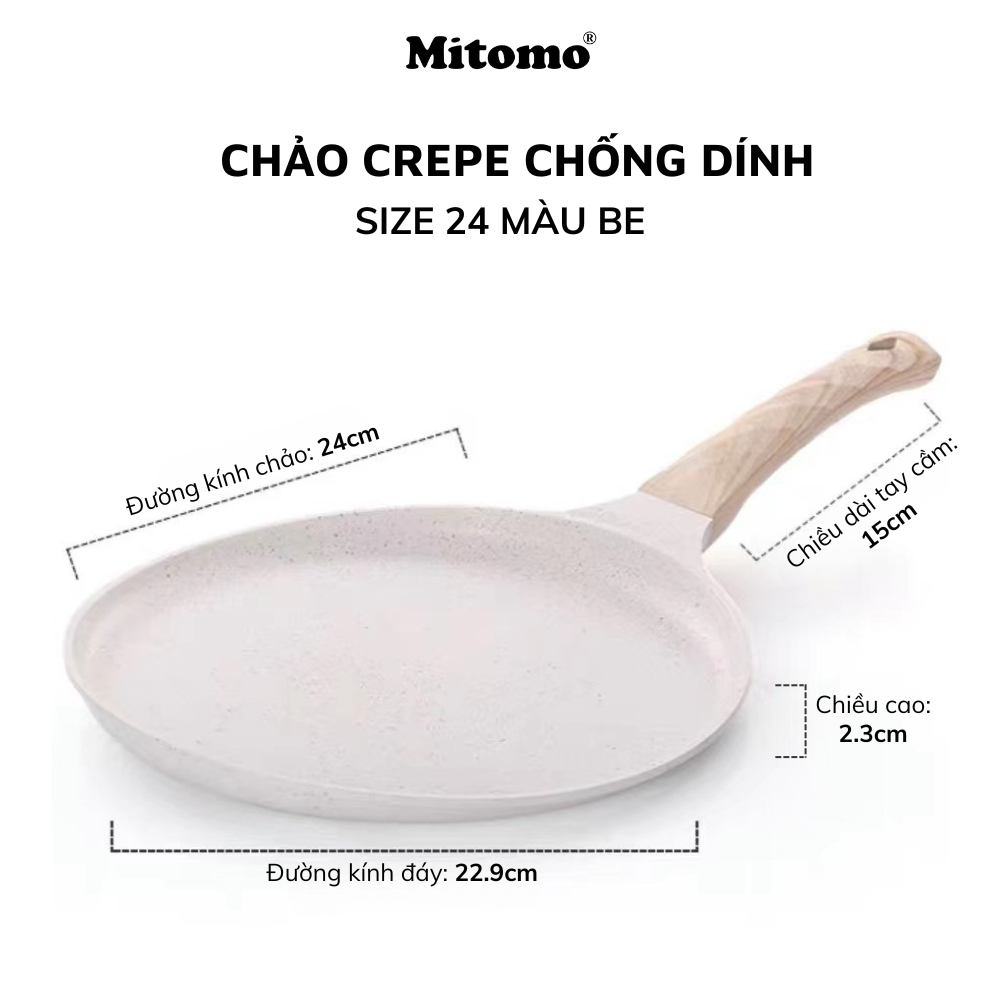Chảo làm bánh crepe, pizza Mitomo size 24 – Chống dính vượt trội