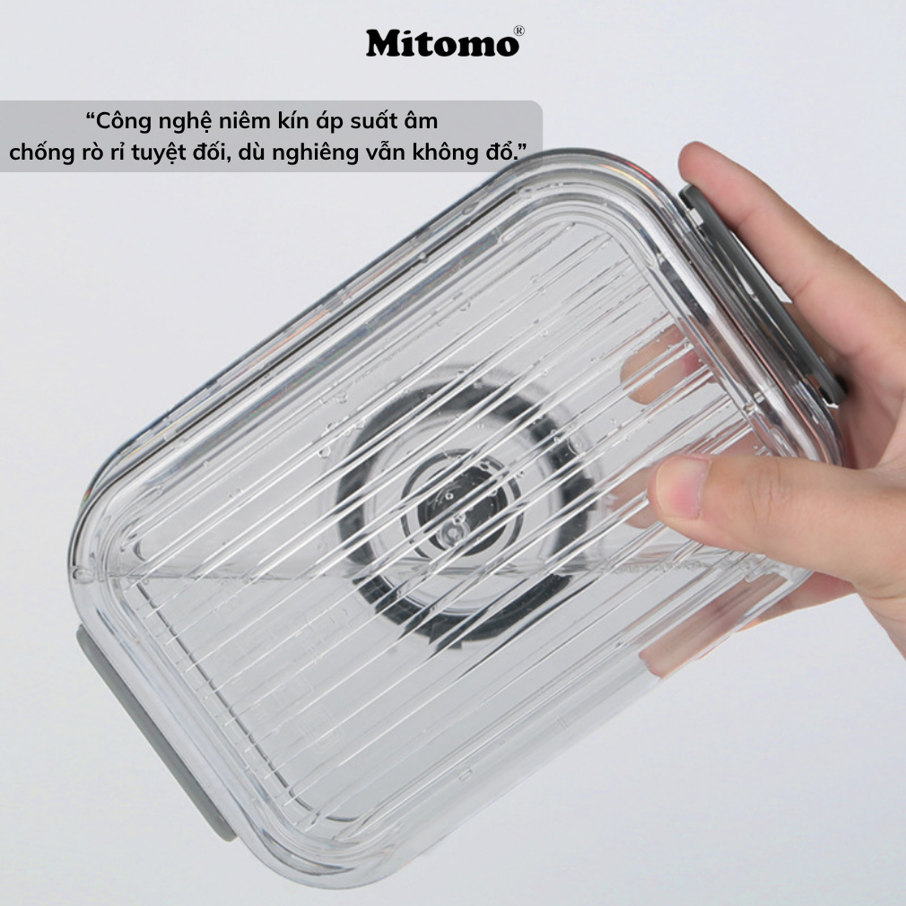 Bộ 4 Hộp Bảo Quản Thực Phẩm Hút Chân Không Thông Minh Mitomo – Giữ Tươi Lâu Gấp 3 Lần