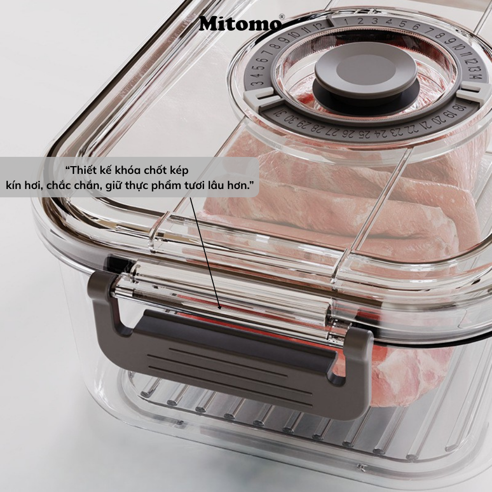 Bộ 4 Hộp Bảo Quản Thực Phẩm Hút Chân Không Thông Minh Mitomo – Giữ Tươi Lâu Gấp 3 Lần