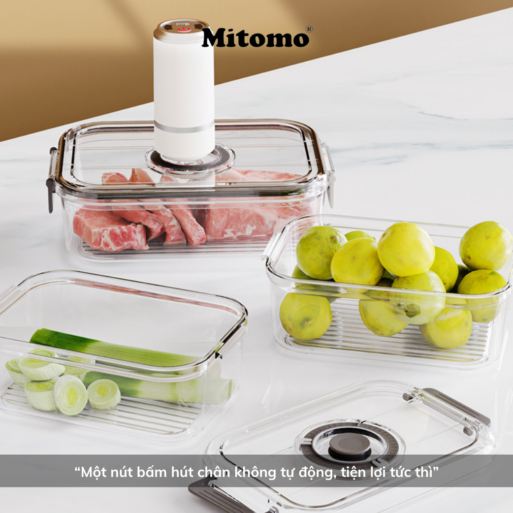 Bộ 4 Hộp Bảo Quản Thực Phẩm Hút Chân Không Thông Minh Mitomo – Giữ Tươi Lâu Gấp 3 Lần