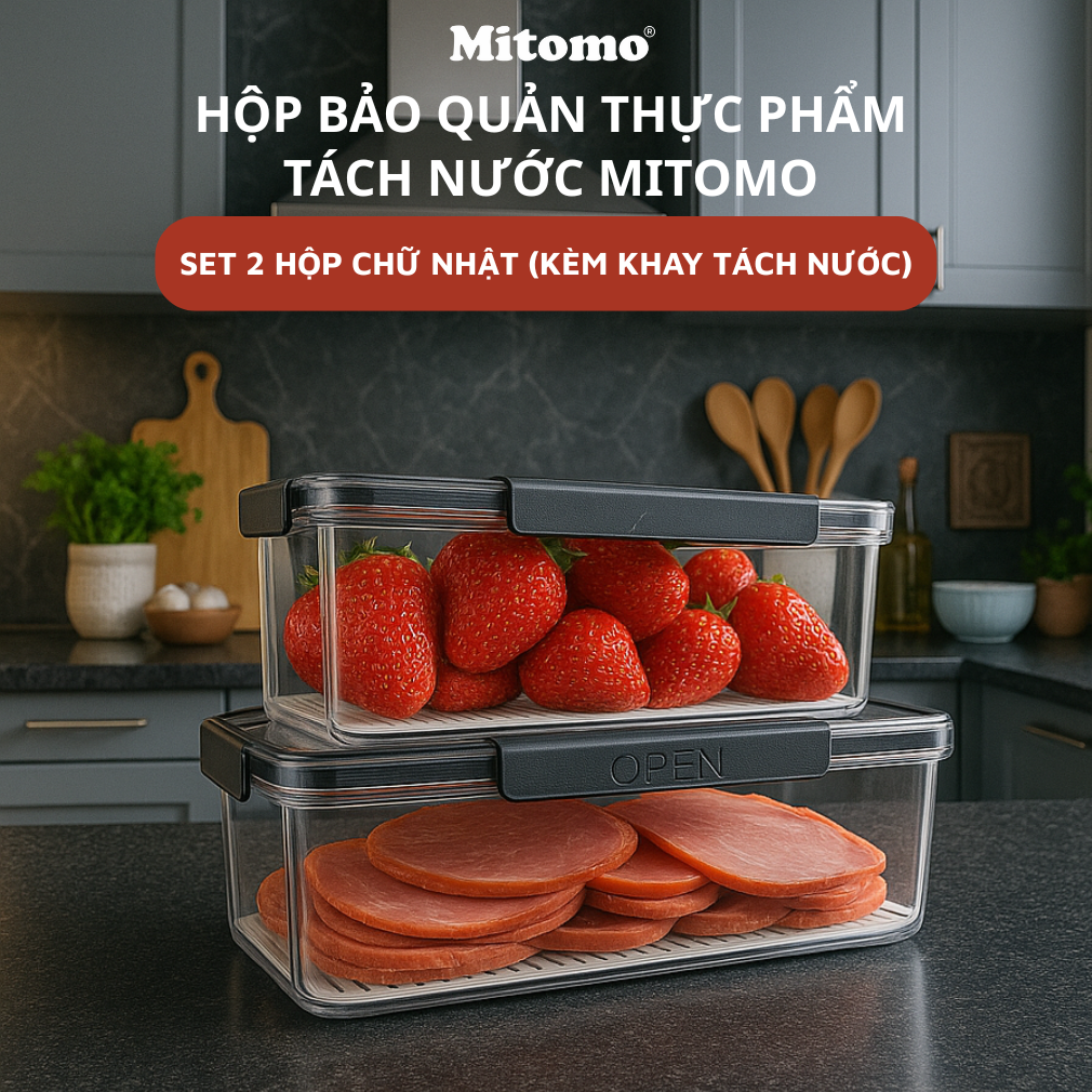 Hộp Bảo Quản Thực Phẩm Tách Nước Thông Minh Mitomo – Giữ Tươi Lâu, An Toàn