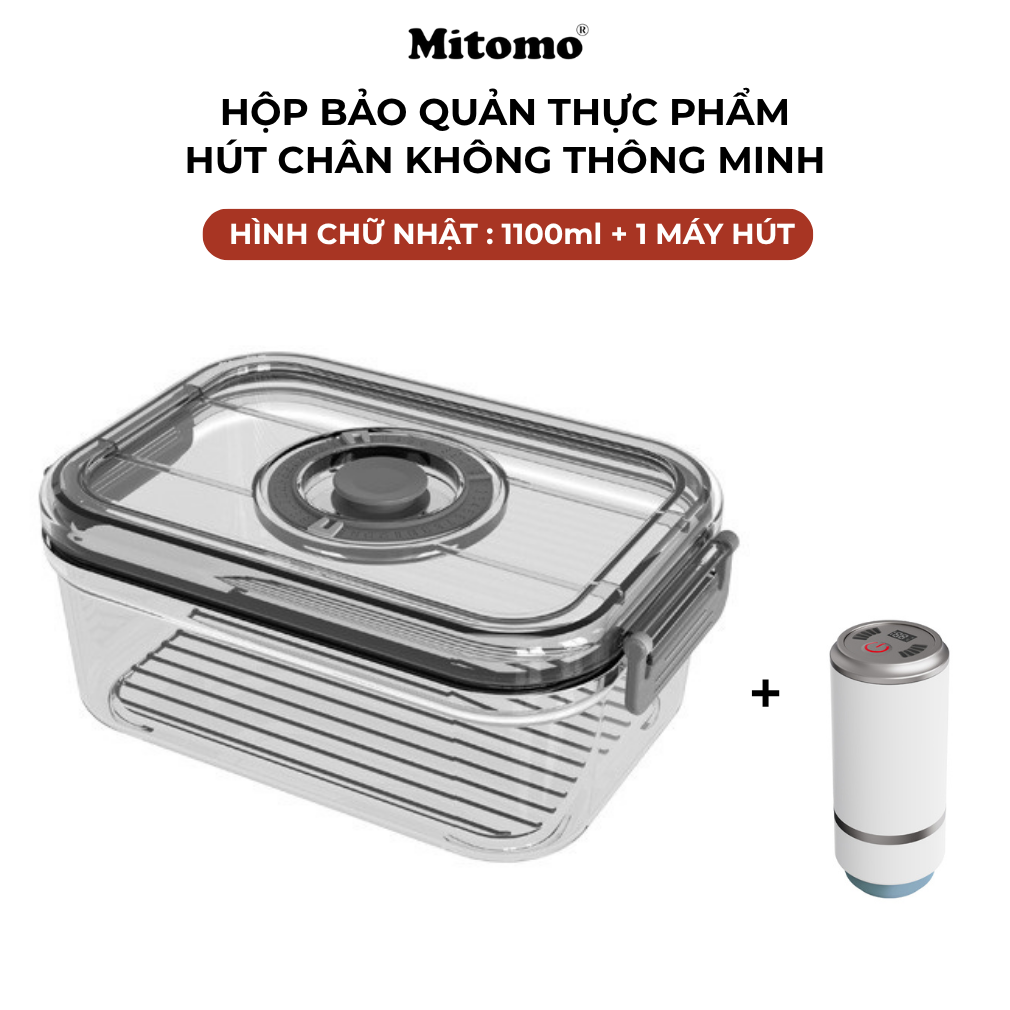 Bộ 4 Hộp Bảo Quản Thực Phẩm Hút Chân Không Thông Minh Mitomo – Giữ Tươi Lâu Gấp 3 Lần