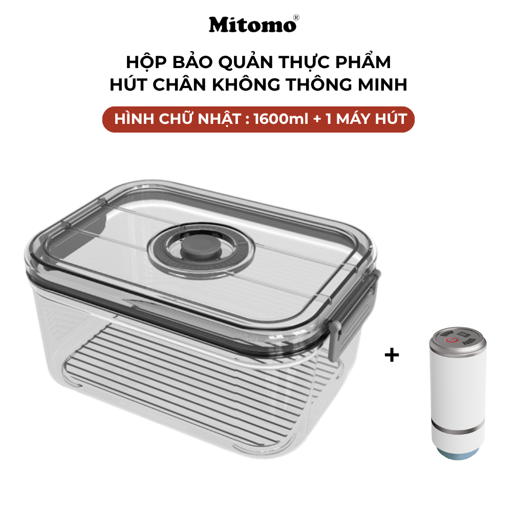 Bộ 4 Hộp Bảo Quản Thực Phẩm Hút Chân Không Thông Minh Mitomo – Giữ Tươi Lâu Gấp 3 Lần