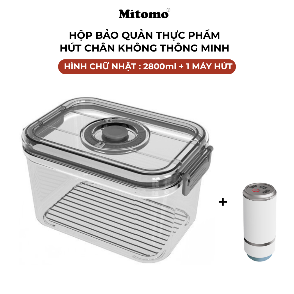 Bộ 4 Hộp Bảo Quản Thực Phẩm Hút Chân Không Thông Minh Mitomo – Giữ Tươi Lâu Gấp 3 Lần
