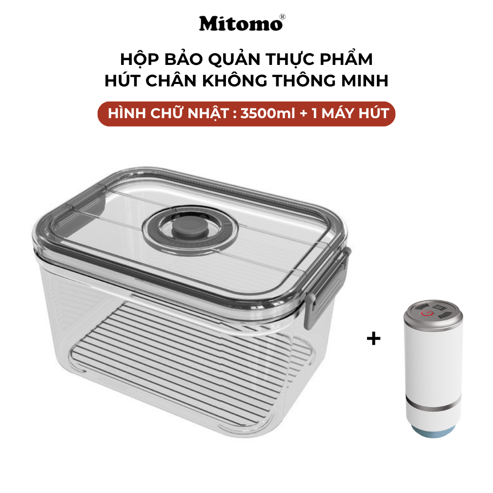 Bộ 4 Hộp Bảo Quản Thực Phẩm Hút Chân Không Thông Minh Mitomo – Giữ Tươi Lâu Gấp 3 Lần