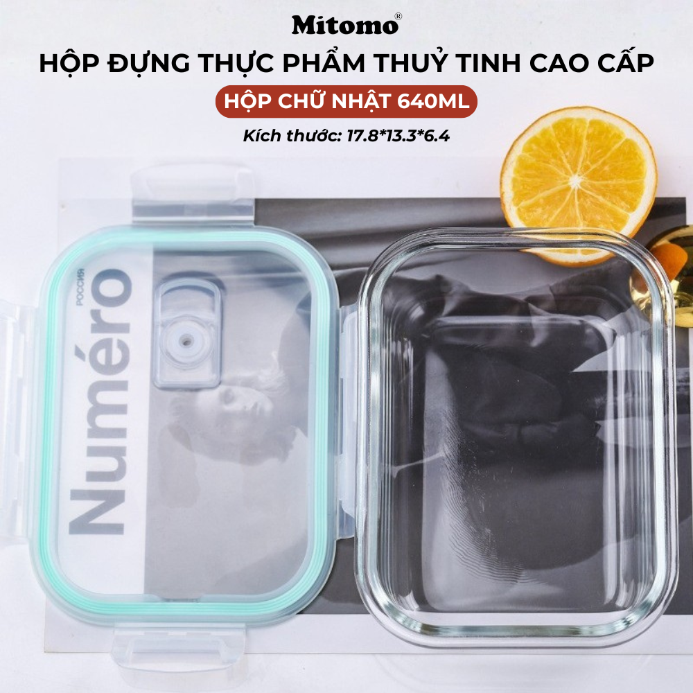 Bộ 3 Hộp Thuỷ Tinh Hình Chữ Nhật Nắp Trong Suốt Đựng Phực Phẩm Cao Cấp Mitomo