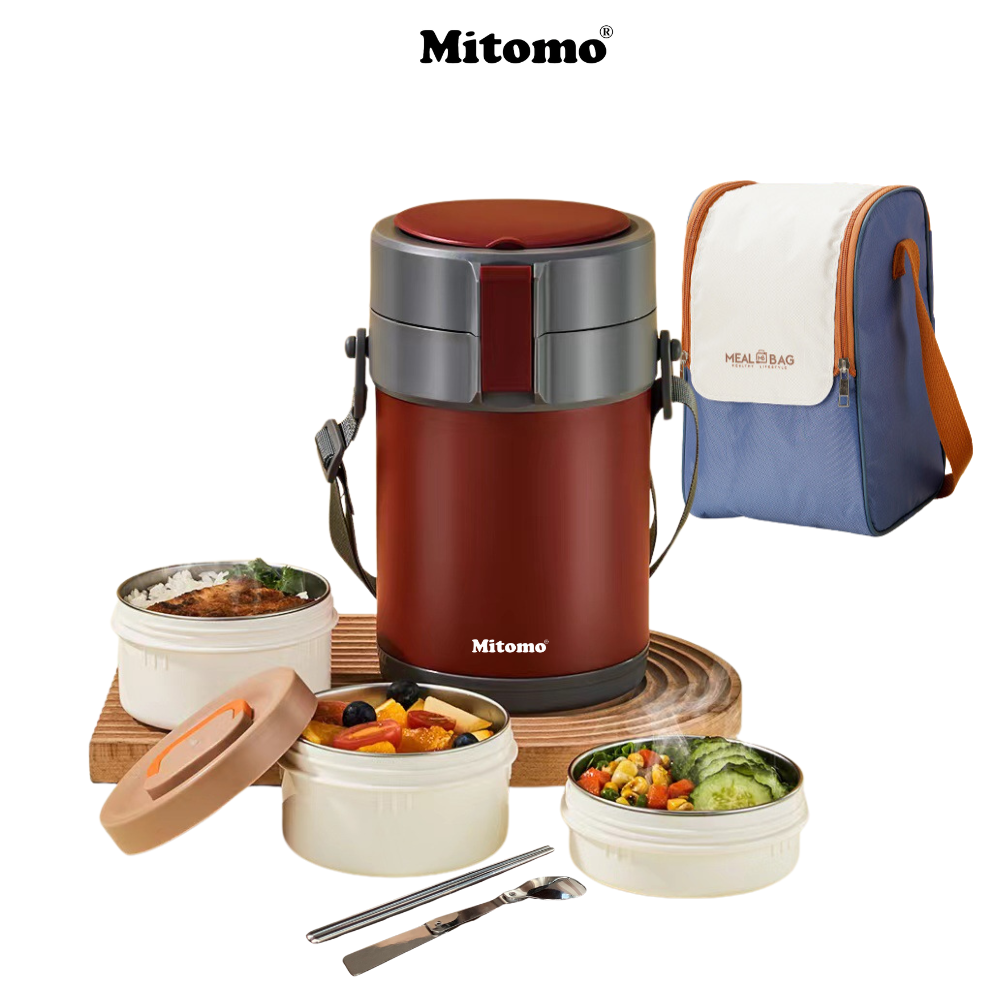 Hộp cơm giữ nhiệt Mitomo LCH-7086 Màu Đỏ Đô