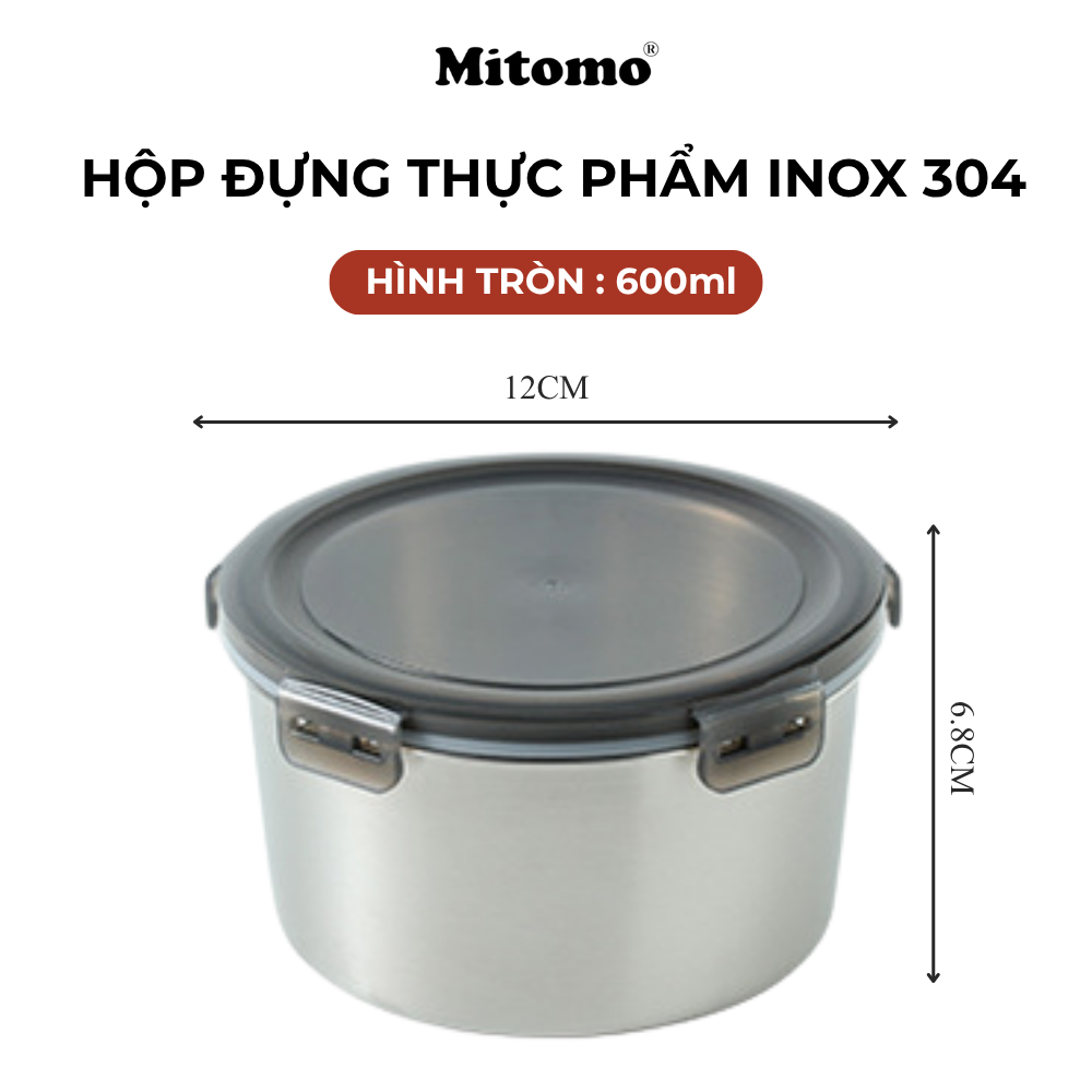 Bộ 5 Hộp Bảo Quản Thực Phẩm Inox 304 Hình Tròn – Kín Hơi, An Toàn, Bền Đẹp