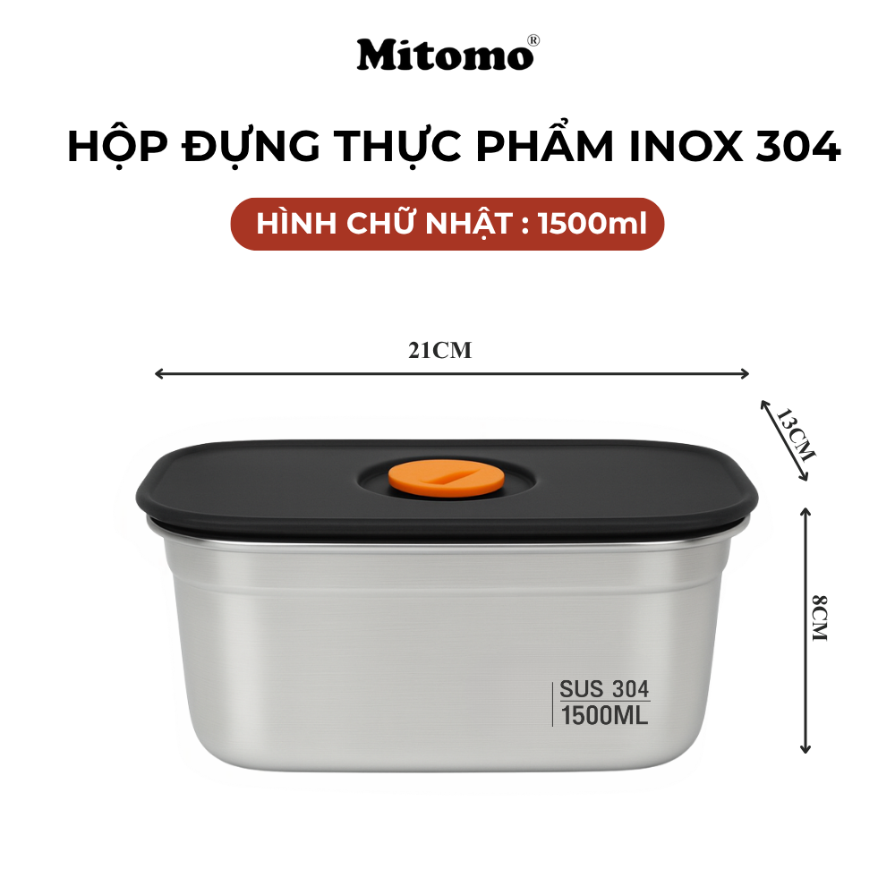 Bộ 2 Hộp Bảo Quản Thực Phẩm Inox 304 Hình Chữ Nhật –  Nắp Kín Hơi, An Toàn, Bền Đẹp, Tiện Lợi