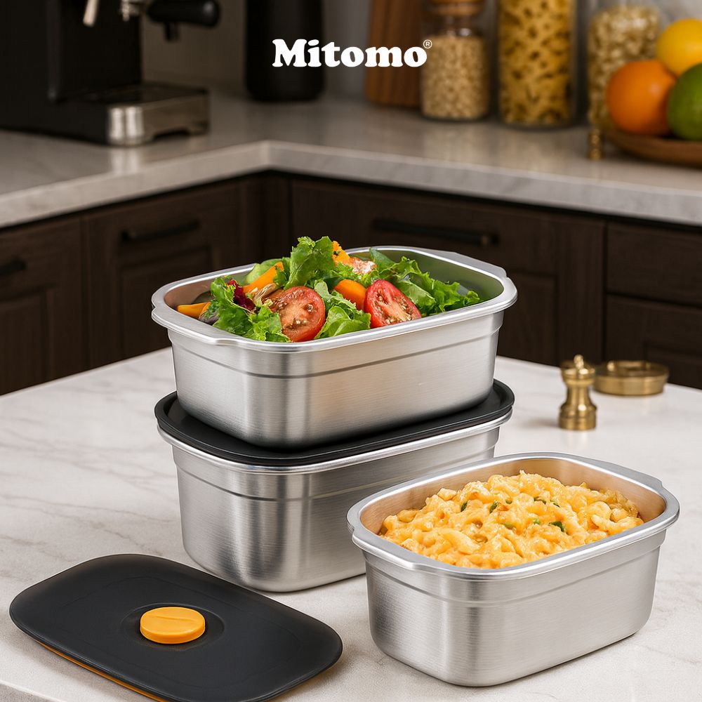 Bộ 2 Hộp Bảo Quản Thực Phẩm Inox 304 Hình Chữ Nhật –  Nắp Kín Hơi, An Toàn, Bền Đẹp, Tiện Lợi