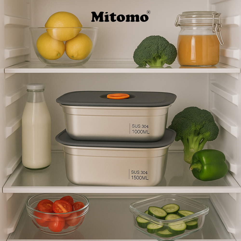 Bộ 2 Hộp Bảo Quản Thực Phẩm Inox 304 Hình Chữ Nhật –  Nắp Kín Hơi, An Toàn, Bền Đẹp, Tiện Lợi