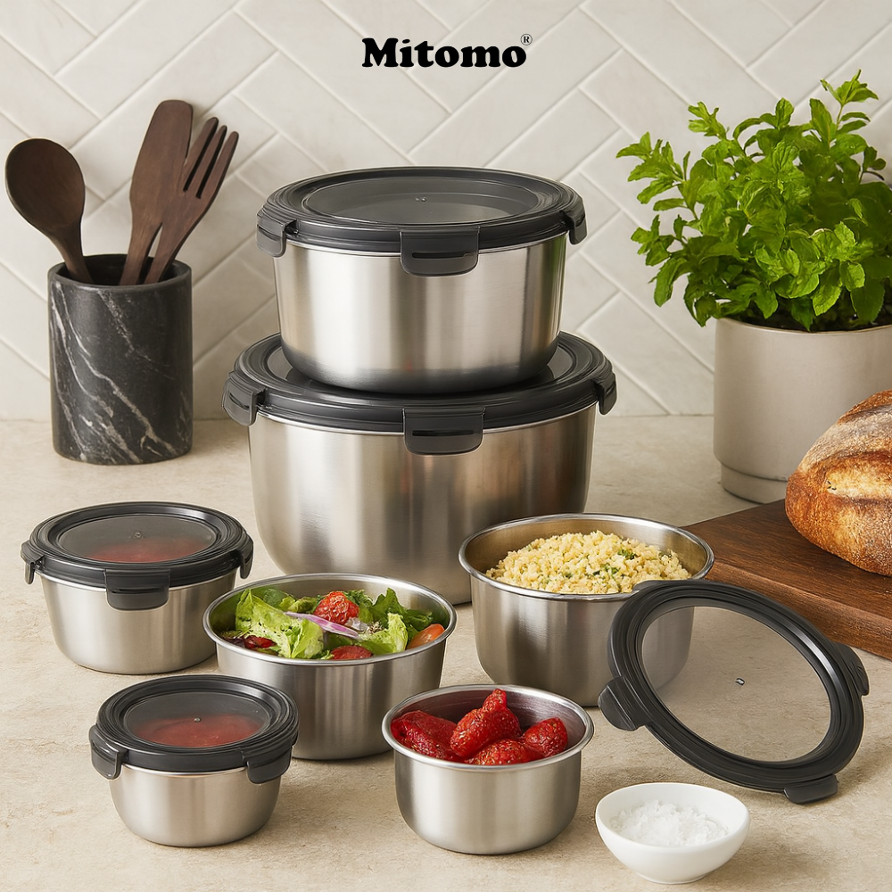 Bộ 5 Hộp Bảo Quản Thực Phẩm Inox 304 Hình Tròn – Kín Hơi, An Toàn, Bền Đẹp