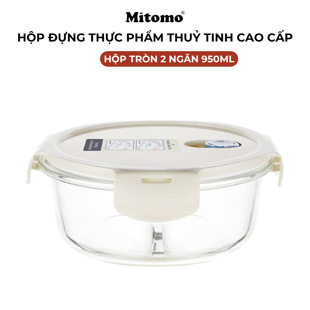 Bộ 4 Hộp Thuỷ Tinh Hình Tròn Đựng Phực Phẩm Cao Cấp Mitomo