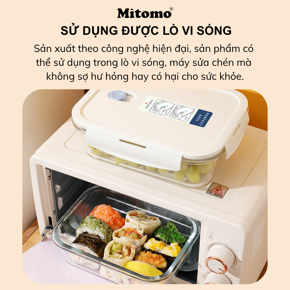 Bộ 4 Hộp Thuỷ Tinh Hình Tròn Đựng Phực Phẩm Cao Cấp Mitomo