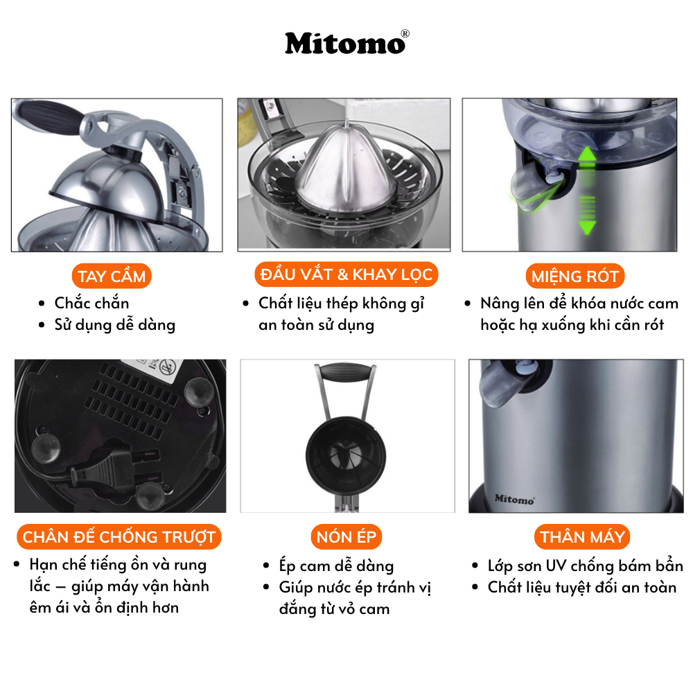 Máy Vắt Cam Mitomo KJ1043 - Ép Kiệt Bã, Không Đắng