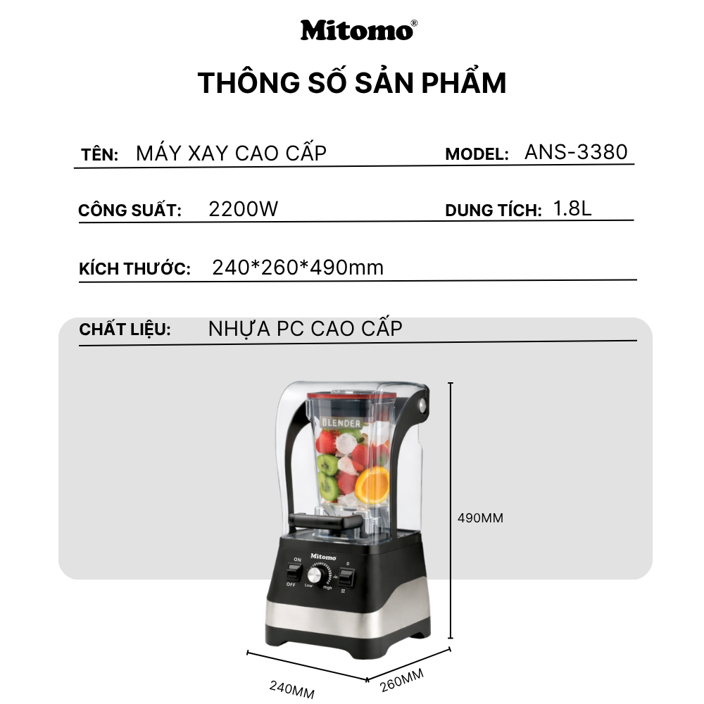 Máy Xay Sinh Tố Công Nghiệp Cao Cấp Mitomo ANS-3380