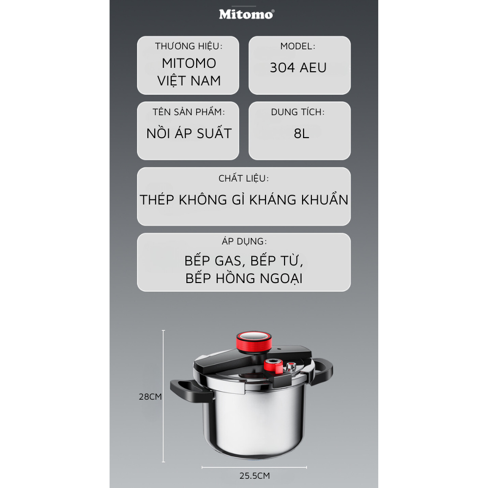 Nồi áp suất inox đáy từ cao cấp Mitomo 304AEU