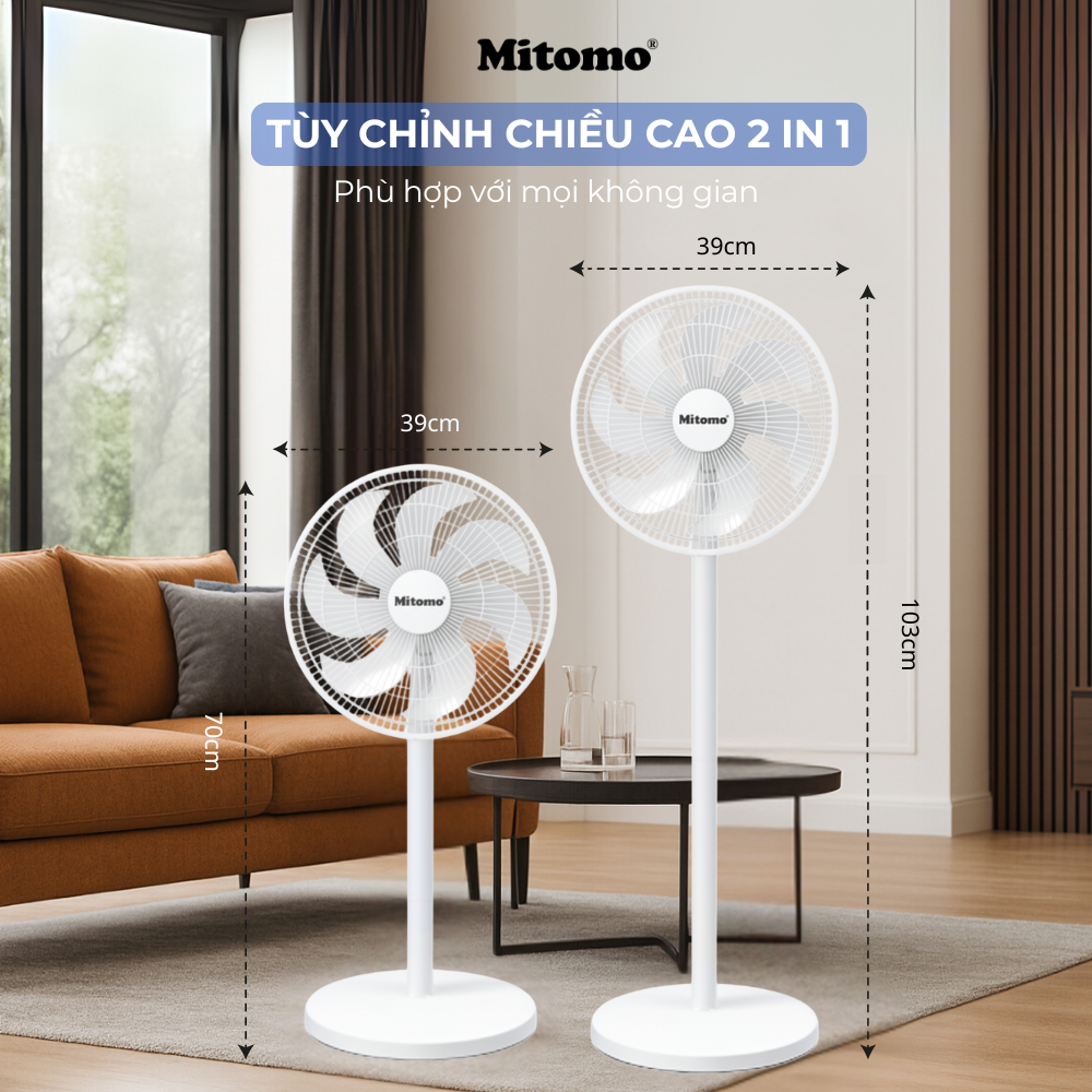 Quạt Đứng Cao Cấp Mitomo FCE-60HE Max - Phím cơ, hoạt động siêu êm ái