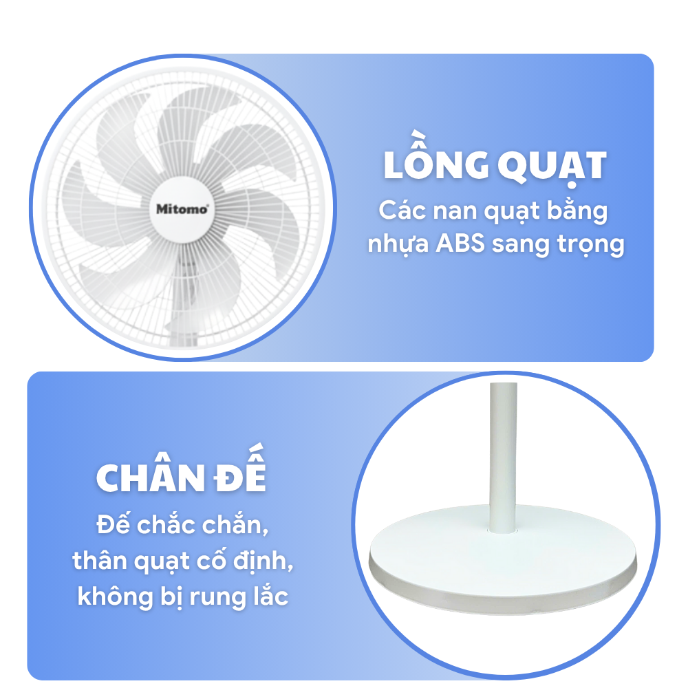 Quạt Đứng Cao Cấp Mitomo FCE-60HE Max - Phím cơ, hoạt động siêu êm ái