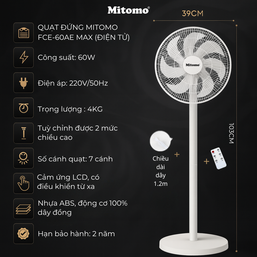 Quạt Đứng Điện Tử Cao Cấp Mitomo FCE-60AE Max