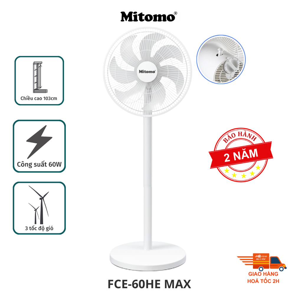 Quạt Đứng Cao Cấp Mitomo FCE-60HE Max - Phím cơ, hoạt động siêu êm ái