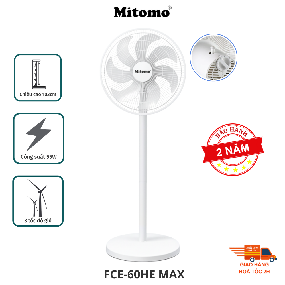 Quạt Đứng Cao Cấp Mitomo FCE-60HE Max - Phím cơ, hoạt động siêu êm ái