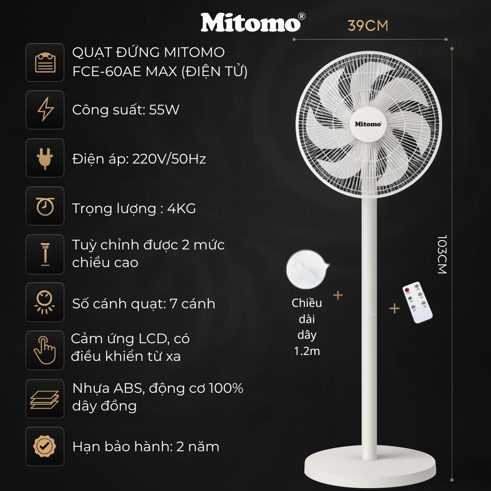 Quạt Đứng Điện Tử Cao Cấp Mitomo FCE-60AE Max