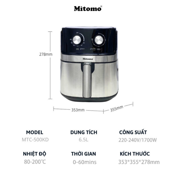Nồi chiên không dầu cơ Mitomo MTC-500KD dung tích 6.5L