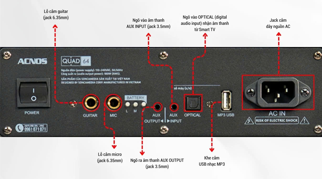 Loa Karaoke ACNOS QUAD 64 Tích Hợp Vang Số Chỉnh Cơ
