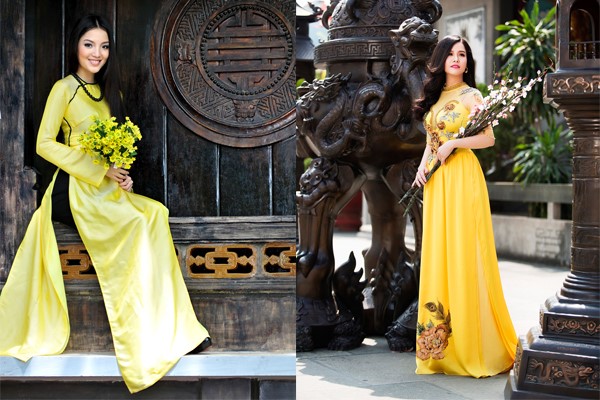 Áo dài vàng mặc với quần màu gì đẹp, thanh lịch