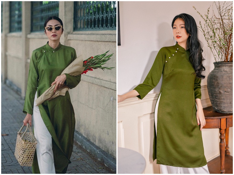 Áo dài xanh rêu phối với quần màu gì sang trọng tinh tế