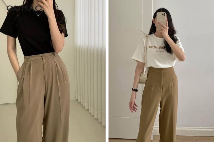 Cách phối đồ với quần tây nữ ống rộng hack dáng cực đỉnh