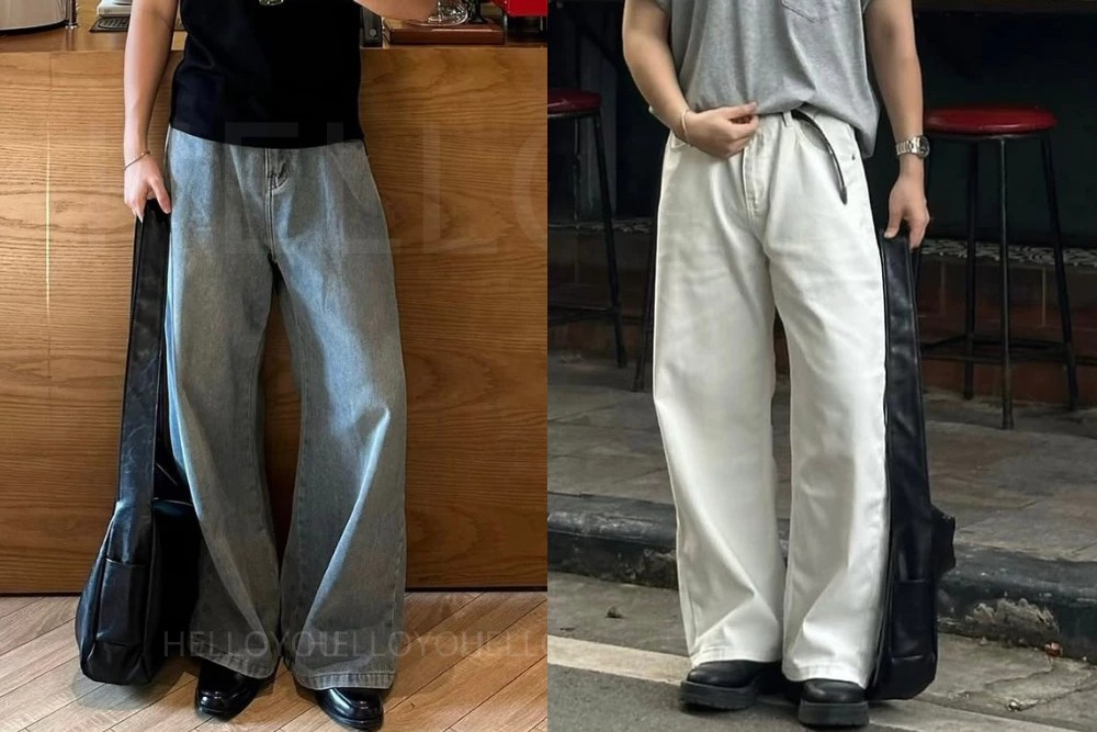 6 công thức phối quần jeans ống rộng cực chất cho nam giới