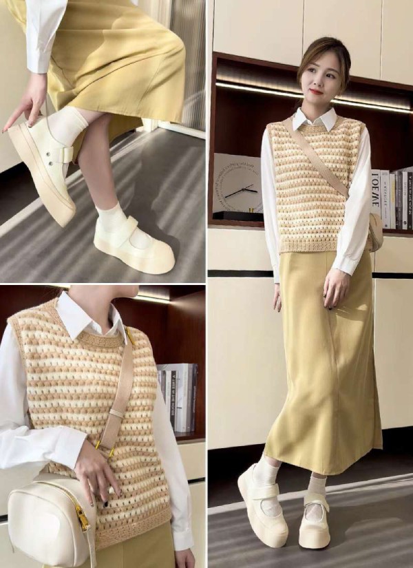 Phối giày búp bê cùng với chân váy dài dịu dàng