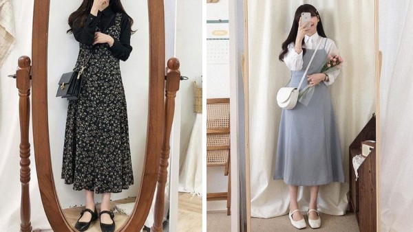 Phối đồ với giày búp bê và đầm yếm trẻ trung