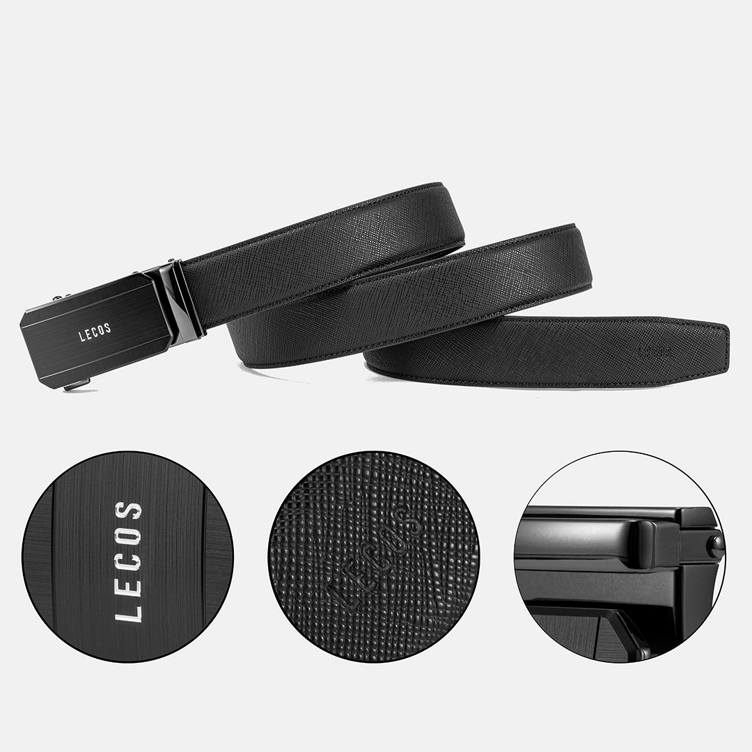 Tên thương hiệu LECOS được khắc trên khóa luồn dây lưng và dập trên phần đuôi dây lưng sang trọng, nổi bật nhằm khẳng định chất lượng sản phẩm cao cấp chính hãng.